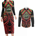 Aotearoa Ngati Maru Personalised Couples Matching Long Sleeve Bodycon Dress and Long Sleeve Button Shirt Maori Iwi Poutama Puhoro Tattoo