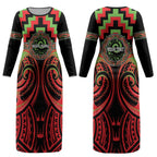 Aotearoa Ngati Maru Personalised Couples Matching Long Sleeve Bodycon Dress and Long Sleeve Button Shirt Maori Iwi Poutama Puhoro Tattoo