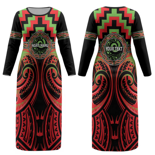 Aotearoa Ngati Maru Personalised Couples Matching Long Sleeve Bodycon Dress and Long Sleeve Button Shirt Maori Iwi Poutama Puhoro Tattoo