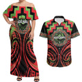 Aotearoa Ngati Maru Personalised Couples Matching Off Shoulder Maxi Dress and Hawaiian Shirt Maori Iwi Poutama Puhoro Tattoo