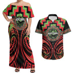 Aotearoa Ngati Maru Personalised Couples Matching Off Shoulder Maxi Dress and Hawaiian Shirt Maori Iwi Poutama Puhoro Tattoo