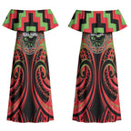 Aotearoa Ngati Maru Personalised Couples Matching Off Shoulder Maxi Dress and Hawaiian Shirt Maori Iwi Poutama Puhoro Tattoo