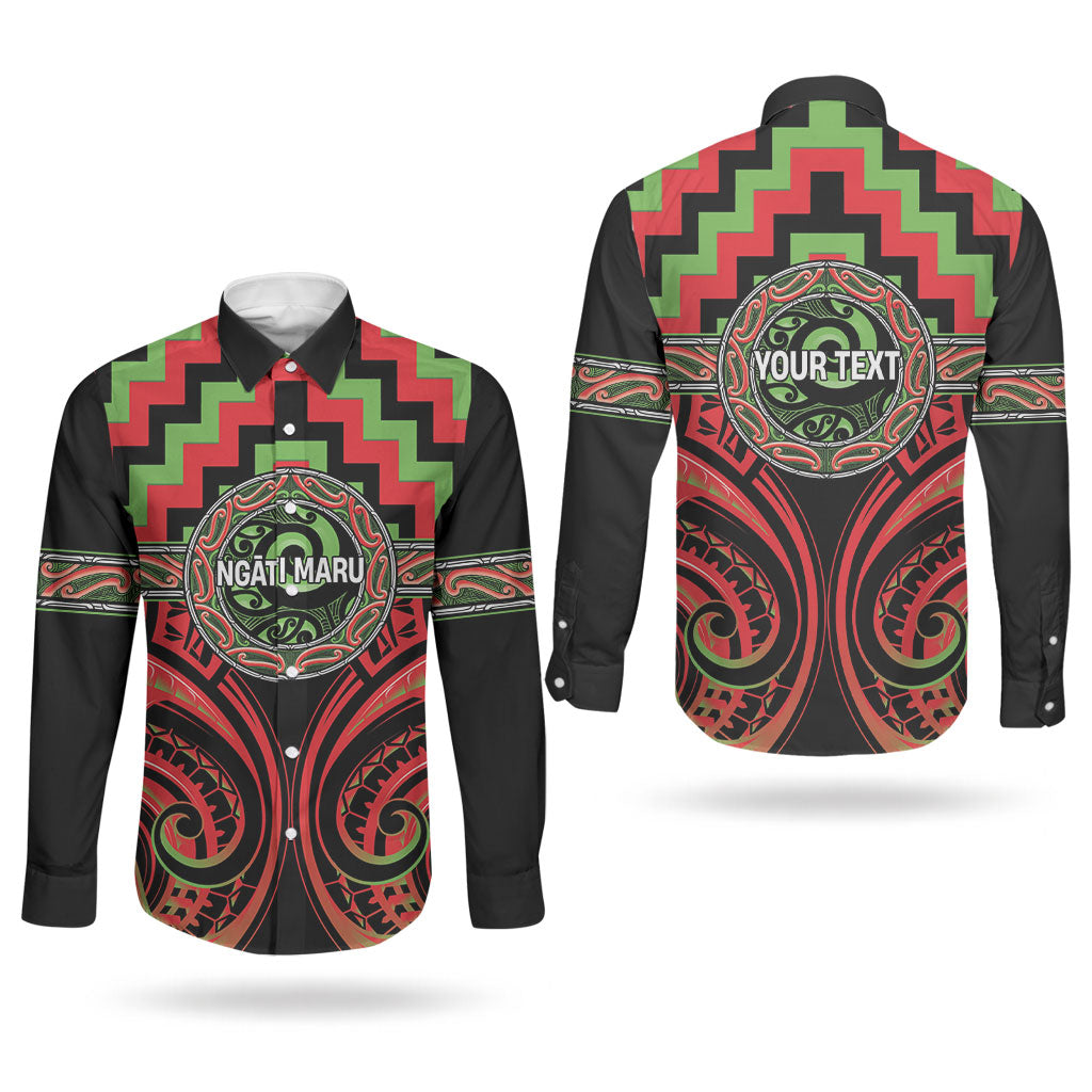 Aotearoa Ngati Maru Personalised Couples Matching Off Shoulder Maxi Dress and Long Sleeve Button Shirt Maori Iwi Poutama Puhoro Tattoo