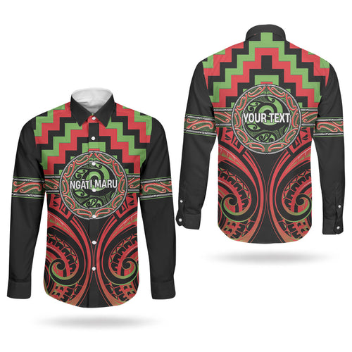 Aotearoa Ngati Maru Personalised Couples Matching Off Shoulder Maxi Dress and Long Sleeve Button Shirt Maori Iwi Poutama Puhoro Tattoo