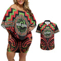Aotearoa Ngati Maru Personalised Couples Matching Off Shoulder Short Dress and Hawaiian Shirt Maori Iwi Poutama Puhoro Tattoo