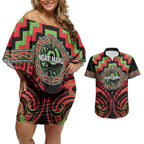 Aotearoa Ngati Maru Personalised Couples Matching Off Shoulder Short Dress and Hawaiian Shirt Maori Iwi Poutama Puhoro Tattoo