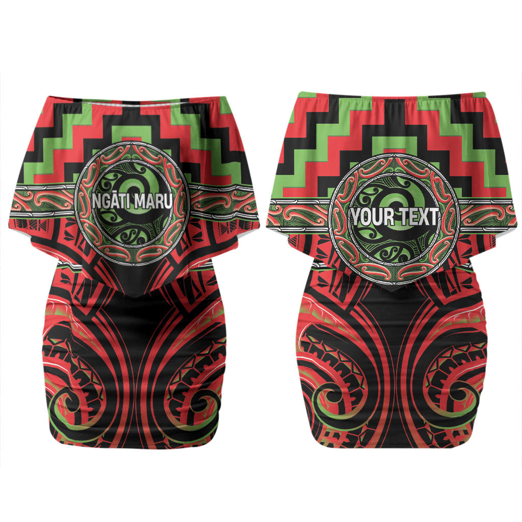 Aotearoa Ngati Maru Personalised Couples Matching Off Shoulder Short Dress and Hawaiian Shirt Maori Iwi Poutama Puhoro Tattoo