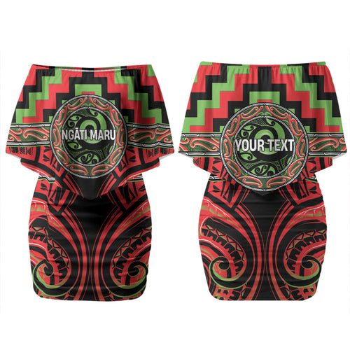 Aotearoa Ngati Maru Personalised Couples Matching Off Shoulder Short Dress and Hawaiian Shirt Maori Iwi Poutama Puhoro Tattoo