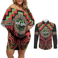 Aotearoa Ngati Maru Personalised Couples Matching Off Shoulder Short Dress and Long Sleeve Button Shirt Maori Iwi Poutama Puhoro Tattoo