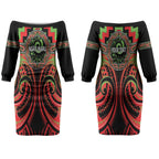 Aotearoa Ngati Maru Personalised Couples Matching Off The Shoulder Long Sleeve Dress and Long Sleeve Button Shirt Maori Iwi Poutama Puhoro Tattoo