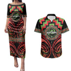 Aotearoa Ngati Maru Personalised Couples Matching Puletasi and Hawaiian Shirt Maori Iwi Poutama Puhoro Tattoo