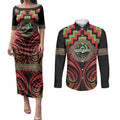 Aotearoa Ngati Maru Personalised Couples Matching Puletasi and Long Sleeve Button Shirt Maori Iwi Poutama Puhoro Tattoo