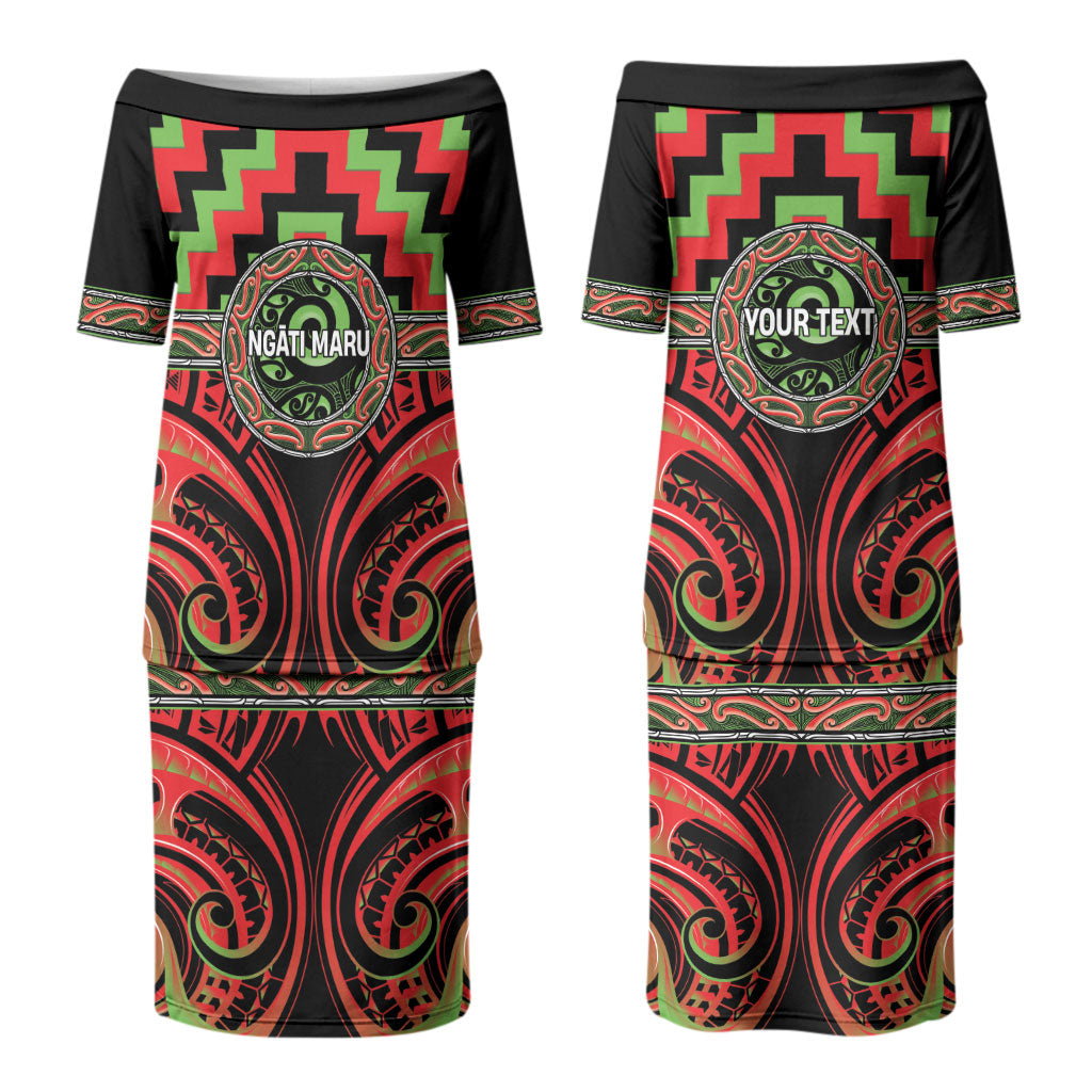 Aotearoa Ngati Maru Personalised Couples Matching Puletasi and Long Sleeve Button Shirt Maori Iwi Poutama Puhoro Tattoo
