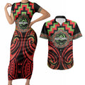 Aotearoa Ngati Maru Personalised Couples Matching Short Sleeve Bodycon Dress and Hawaiian Shirt Maori Iwi Poutama Puhoro Tattoo