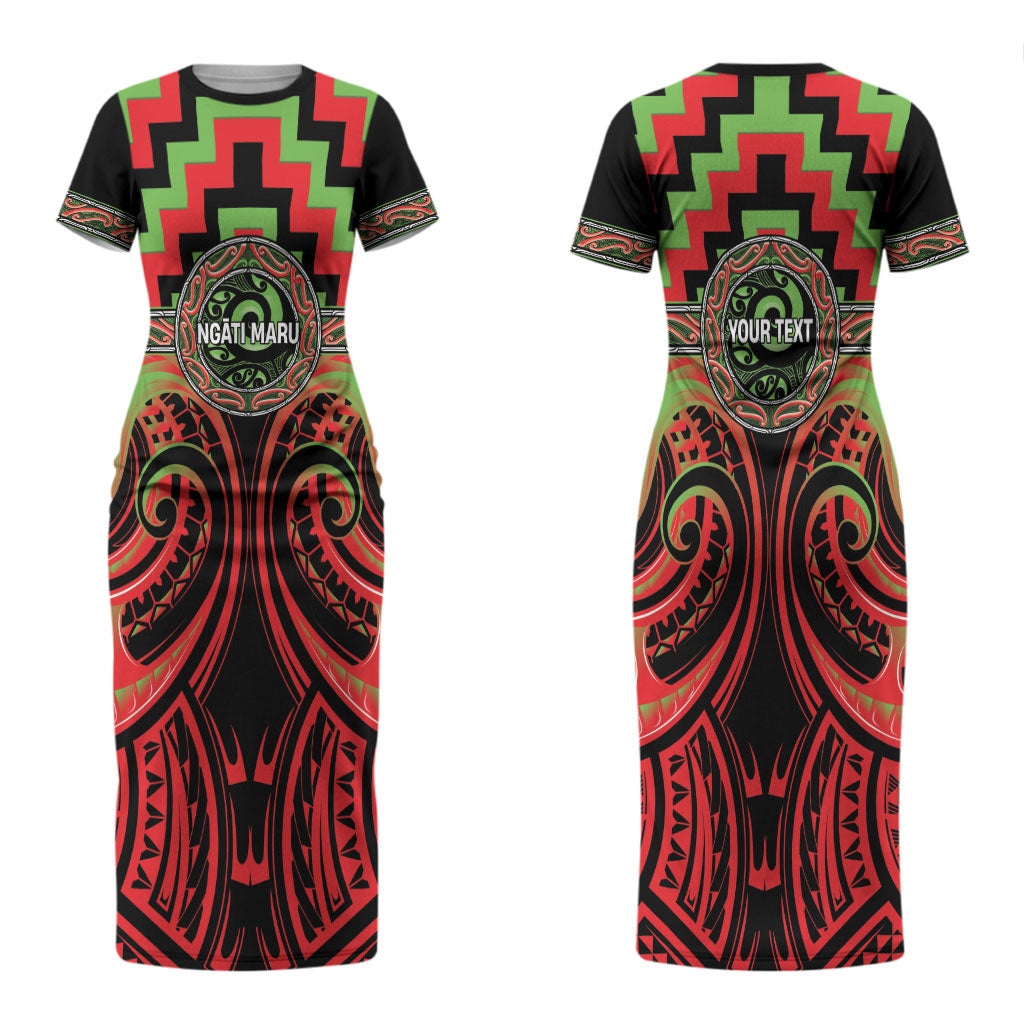 Aotearoa Ngati Maru Personalised Couples Matching Short Sleeve Bodycon Dress and Hawaiian Shirt Maori Iwi Poutama Puhoro Tattoo