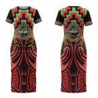 Aotearoa Ngati Maru Personalised Couples Matching Short Sleeve Bodycon Dress and Long Sleeve Button Shirt Maori Iwi Poutama Puhoro Tattoo