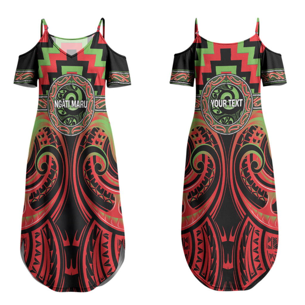 Aotearoa Ngati Maru Personalised Couples Matching Summer Maxi Dress and Hawaiian Shirt Maori Iwi Poutama Puhoro Tattoo