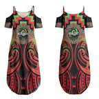 Aotearoa Ngati Maru Personalised Couples Matching Summer Maxi Dress and Long Sleeve Button Shirt Maori Iwi Poutama Puhoro Tattoo