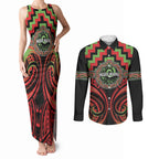 Aotearoa Ngati Maru Personalised Couples Matching Tank Maxi Dress and Long Sleeve Button Shirt Maori Iwi Poutama Puhoro Tattoo