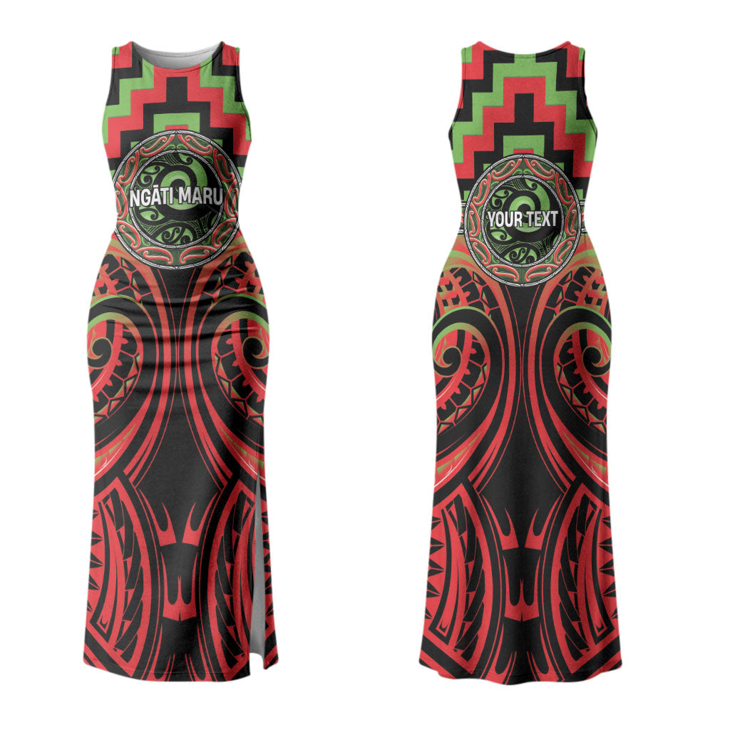 Aotearoa Ngati Maru Personalised Couples Matching Tank Maxi Dress and Long Sleeve Button Shirt Maori Iwi Poutama Puhoro Tattoo
