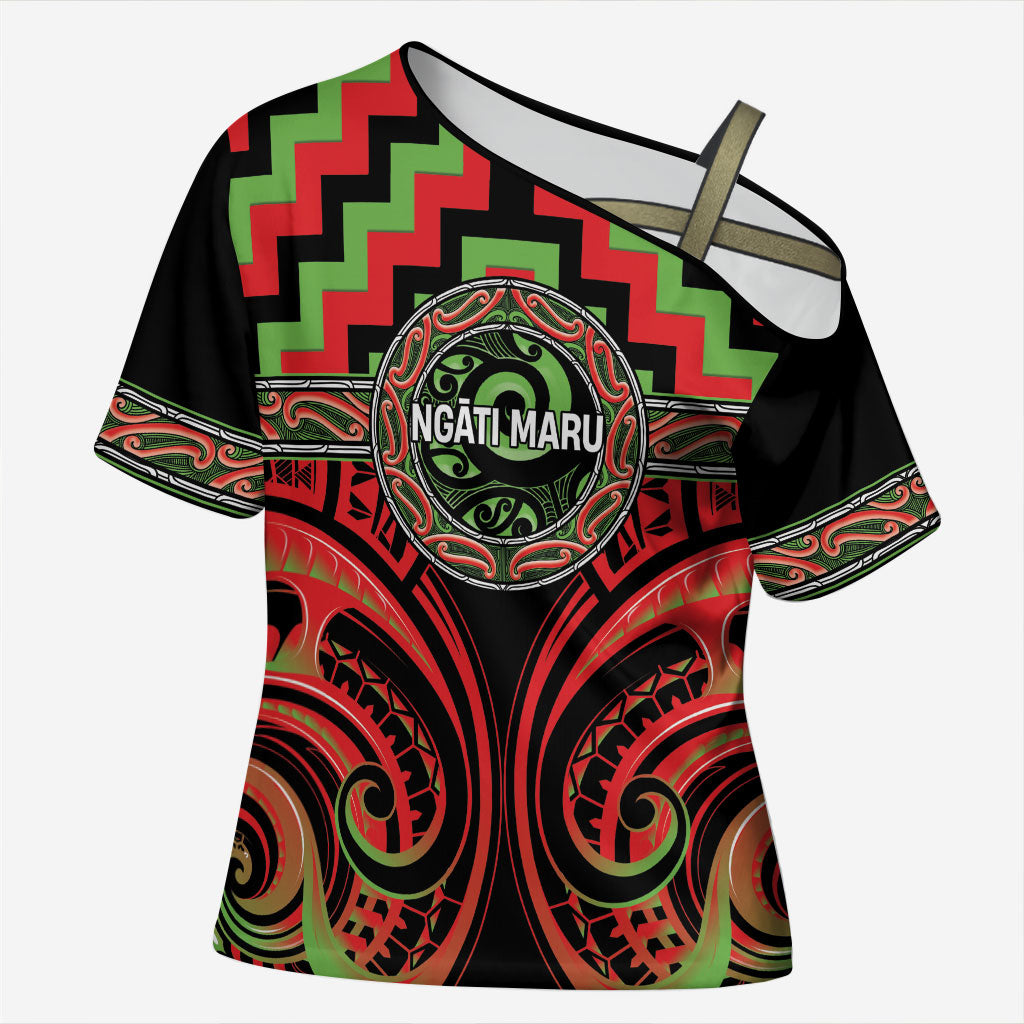 Aotearoa Ngati Maru Personalised Cross Shoulder Shirt Maori Iwi Poutama Puhoro Tattoo