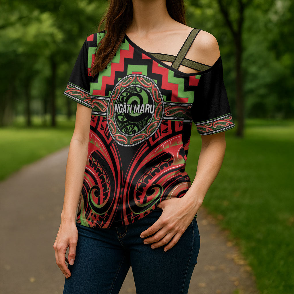Aotearoa Ngati Maru Personalised Cross Shoulder Shirt Maori Iwi Poutama Puhoro Tattoo