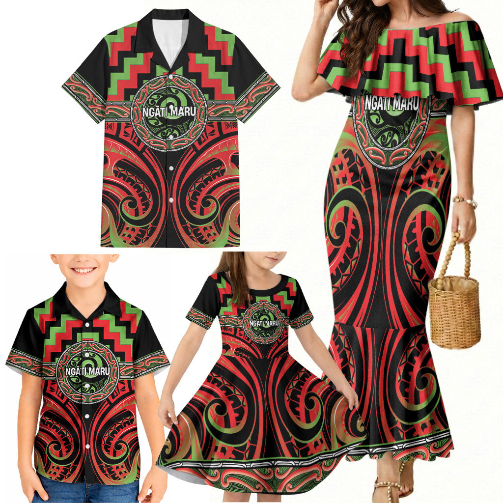 Aotearoa Ngati Maru Personalised Family Matching Mermaid Dress and Hawaiian Shirt Maori Iwi Poutama Puhoro Tattoo