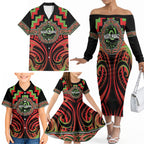 Aotearoa Ngati Maru Personalised Family Matching Off The Shoulder Long Sleeve Dress and Hawaiian Shirt Maori Iwi Poutama Puhoro Tattoo