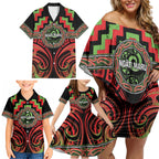 Aotearoa Ngati Maru Personalised Family Matching Off Shoulder Short Dress and Hawaiian Shirt Maori Iwi Poutama Puhoro Tattoo