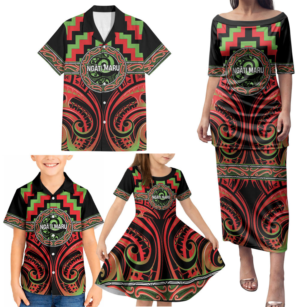 Aotearoa Ngati Maru Personalised Family Matching Puletasi and Hawaiian Shirt Maori Iwi Poutama Puhoro Tattoo