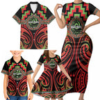 Aotearoa Ngati Maru Personalised Family Matching Short Sleeve Bodycon Dress and Hawaiian Shirt Maori Iwi Poutama Puhoro Tattoo
