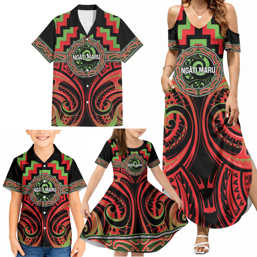 Aotearoa Ngati Maru Personalised Family Matching Summer Maxi Dress and Hawaiian Shirt Maori Iwi Poutama Puhoro Tattoo