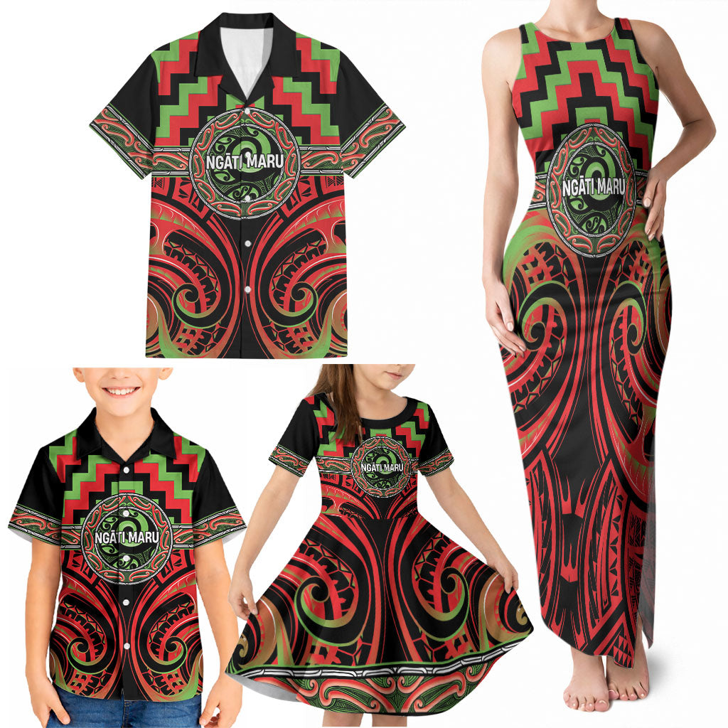 Aotearoa Ngati Maru Personalised Family Matching Tank Maxi Dress and Hawaiian Shirt Maori Iwi Poutama Puhoro Tattoo