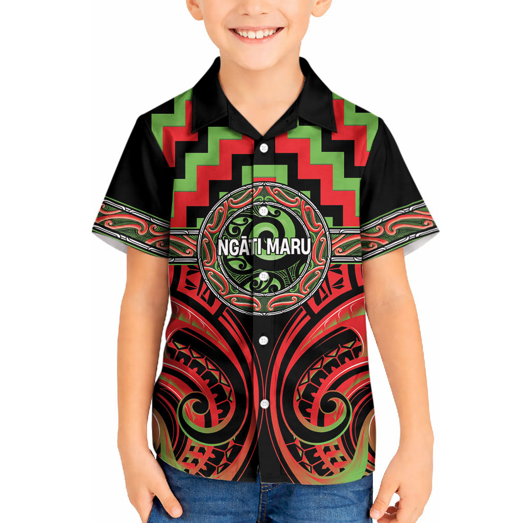 Aotearoa Ngati Maru Personalised Kid Hawaiian Shirt Maori Iwi Poutama Puhoro Tattoo