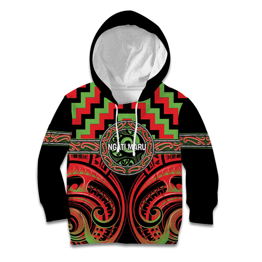 Aotearoa Ngati Maru Personalised Kid Hoodie Maori Iwi Poutama Puhoro Tattoo