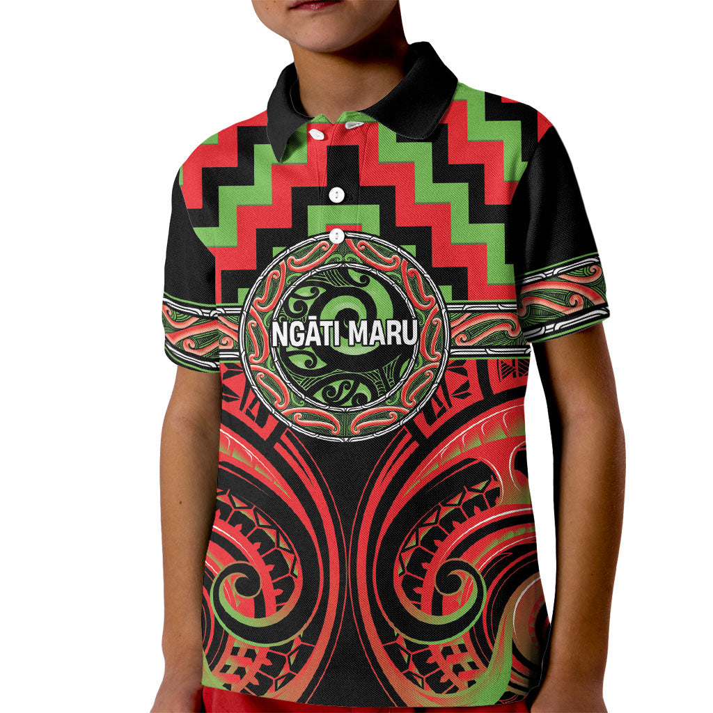 Aotearoa Ngati Maru Personalised Kid Polo Shirt Maori Iwi Poutama Puhoro Tattoo