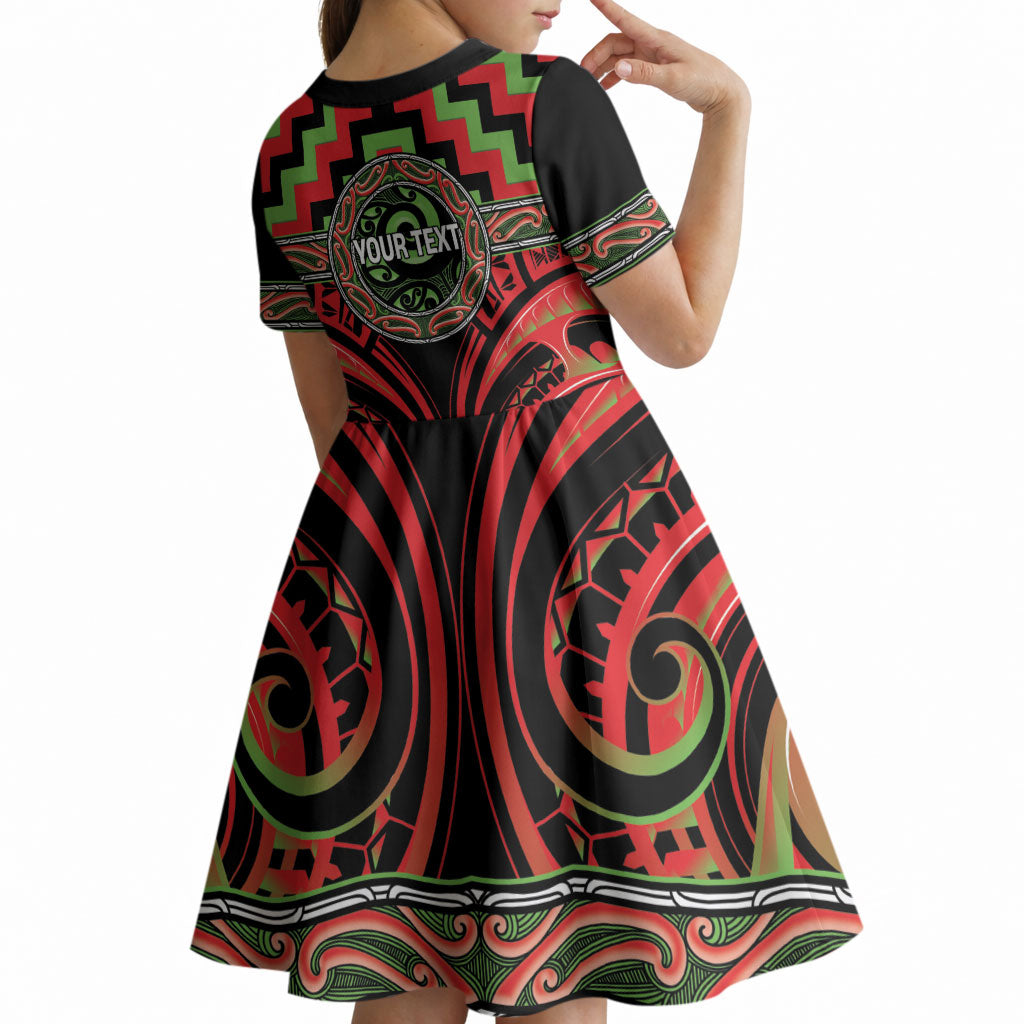 Aotearoa Ngati Maru Personalised Kid Short Sleeve Dress Maori Iwi Poutama Puhoro Tattoo