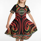 Aotearoa Ngati Maru Personalised Kid Short Sleeve Dress Maori Iwi Poutama Puhoro Tattoo
