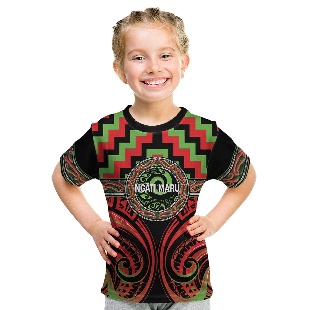 Aotearoa Ngati Maru Personalised Kid T Shirt Maori Iwi Poutama Puhoro Tattoo