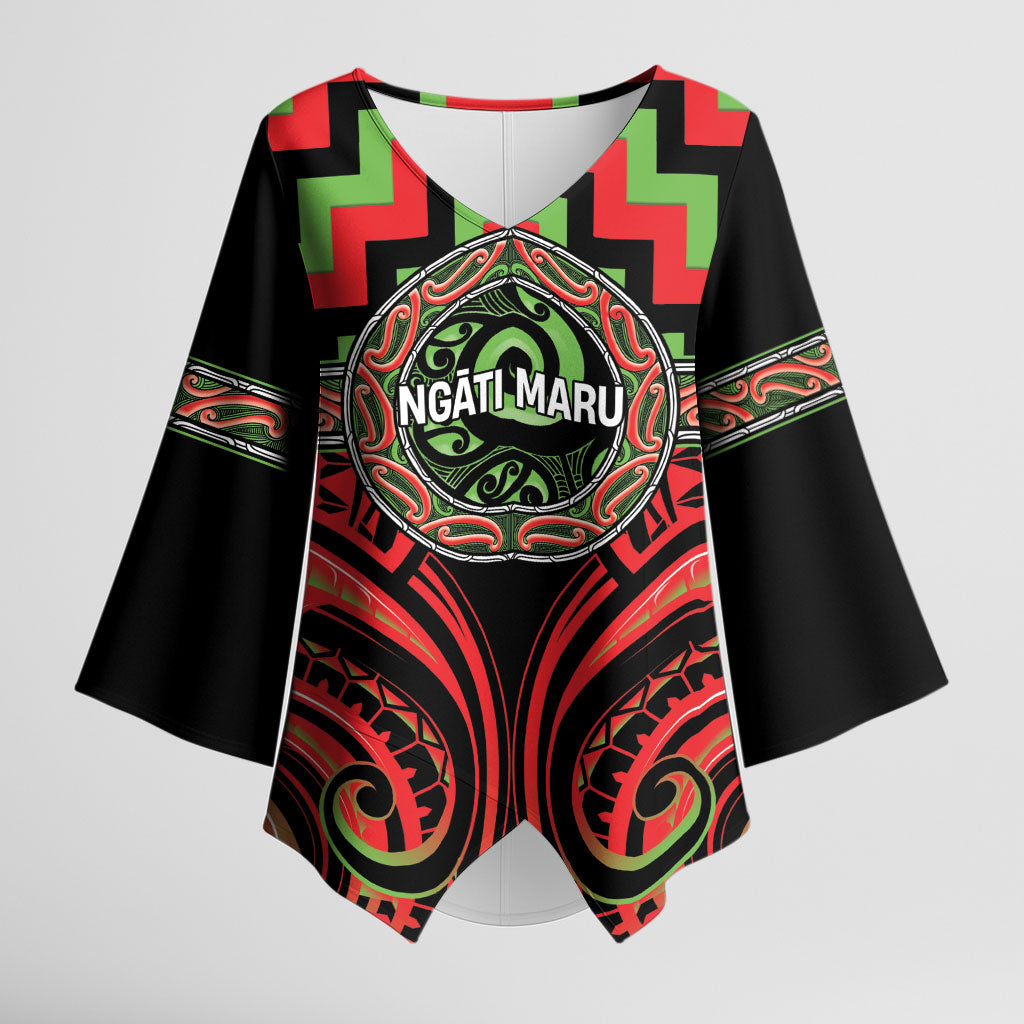 Aotearoa Ngati Maru Personalised Kimono Sleeve Blouse Maori Iwi Poutama Puhoro Tattoo