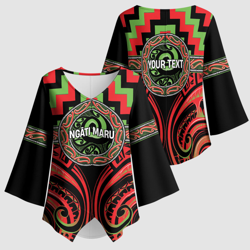 Aotearoa Ngati Maru Personalised Kimono Sleeve Blouse Maori Iwi Poutama Puhoro Tattoo