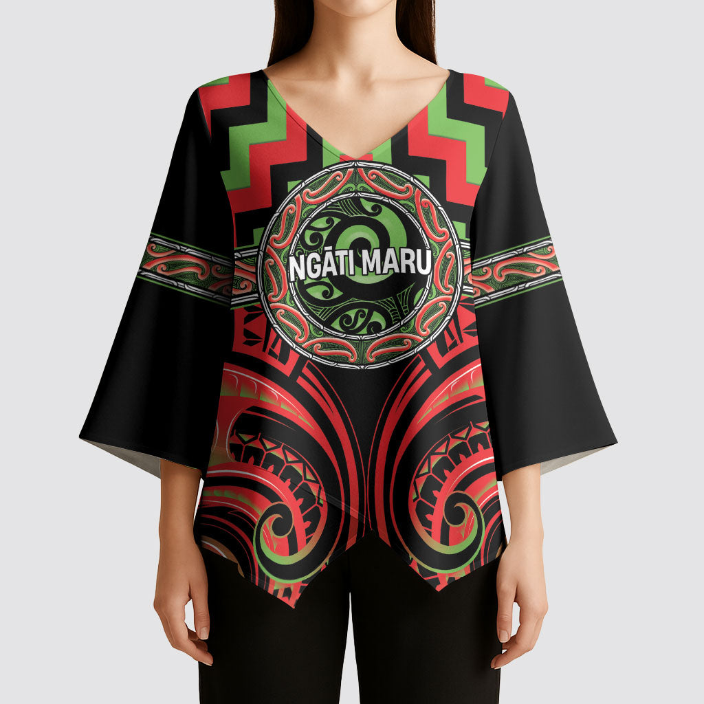 Aotearoa Ngati Maru Personalised Kimono Sleeve Blouse Maori Iwi Poutama Puhoro Tattoo
