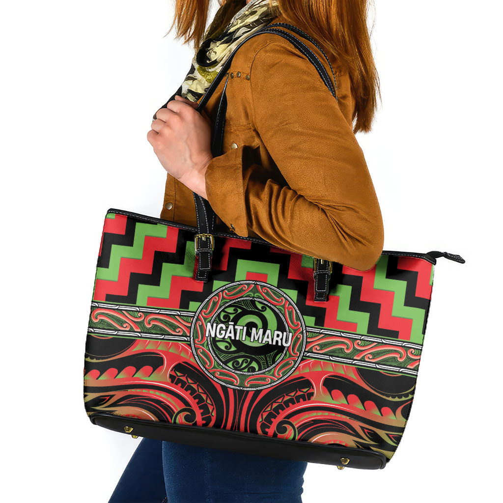 Aotearoa Ngati Maru Leather Tote Bag Maori Iwi Poutama Puhoro Tattoo