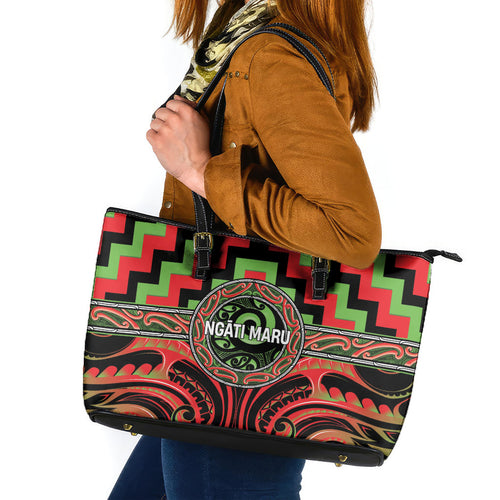 Aotearoa Ngati Maru Leather Tote Bag Maori Iwi Poutama Puhoro Tattoo