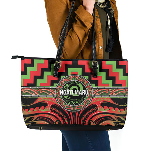 Aotearoa Ngati Maru Leather Tote Bag Maori Iwi Poutama Puhoro Tattoo