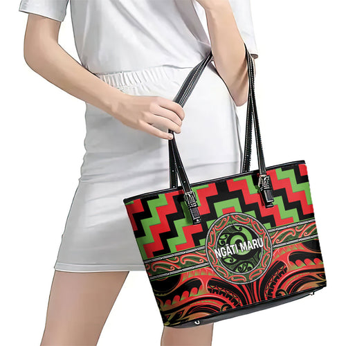 Aotearoa Ngati Maru Leather Tote Bag Maori Iwi Poutama Puhoro Tattoo