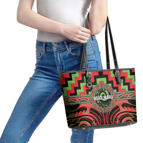 Aotearoa Ngati Maru Leather Tote Bag Maori Iwi Poutama Puhoro Tattoo