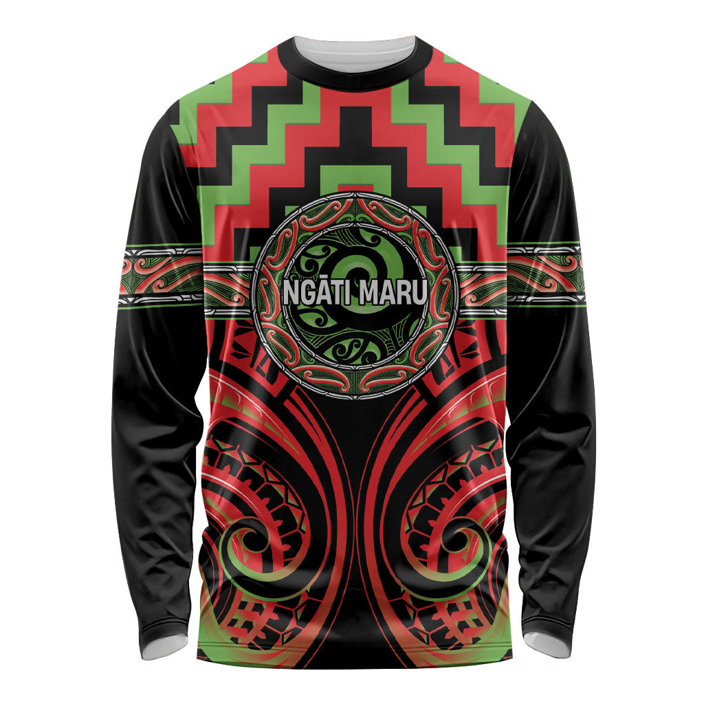 Aotearoa Ngati Maru Personalised Long Sleeve Shirt Maori Iwi Poutama Puhoro Tattoo