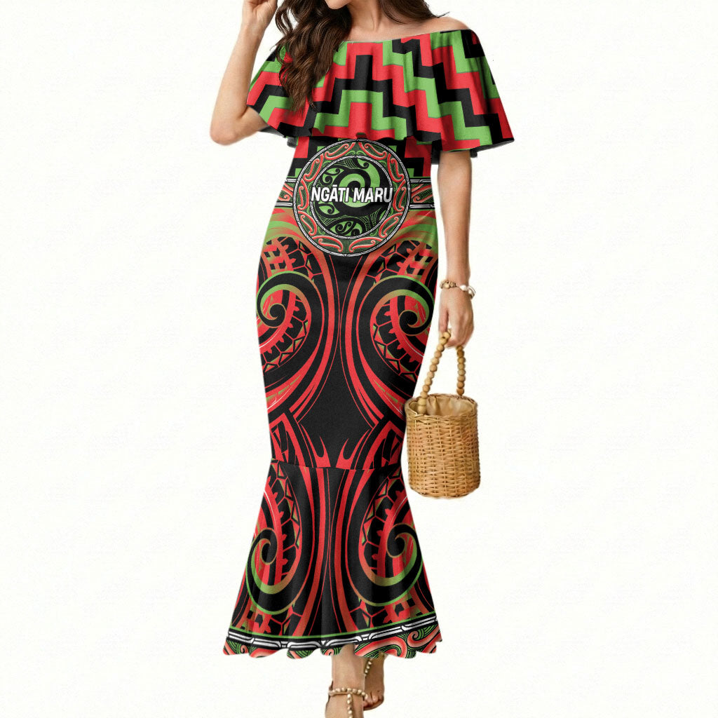 Aotearoa Ngati Maru Personalised Mermaid Dress Maori Iwi Poutama Puhoro Tattoo