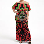 Aotearoa Ngati Maru Personalised Off Shoulder Maxi Dress Maori Iwi Poutama Puhoro Tattoo